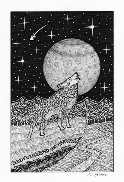 Wolf and Moon #3 (original)